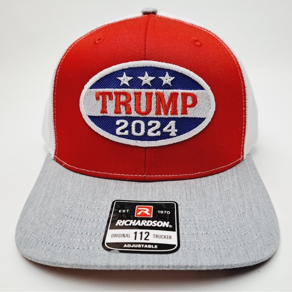 Trump 2024 grey and red on white mesh snapback patch